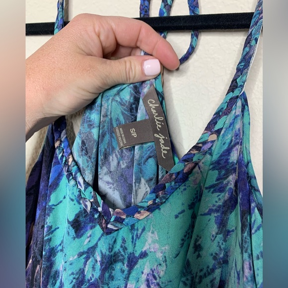 Short High-Low Bohemian Dress with Braided Straps in Turquoise/Purple - Picture 5 of 5